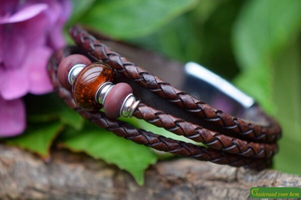 Crematie as heren gedenk armband Leder | HSLA3035