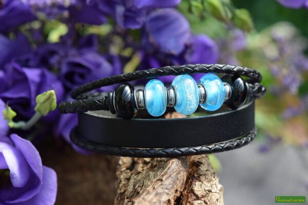 Crematie as heren gedenk armband Leder | HSLA3044