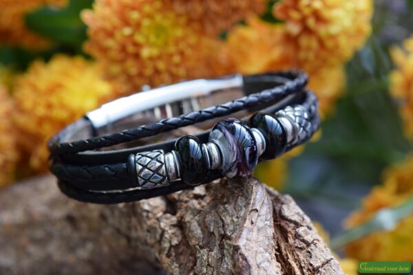 Crematie as heren gedenk armband Leder | HSLA3043