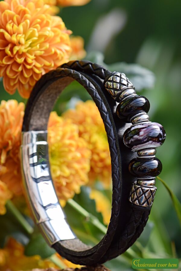 Crematie as heren gedenk armband Leder | HSLA3043 - Afbeelding 4
